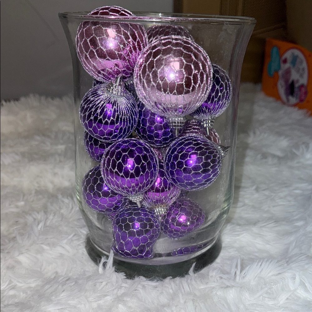 Purple and Pink Decorative Ornaments in Glass Vase